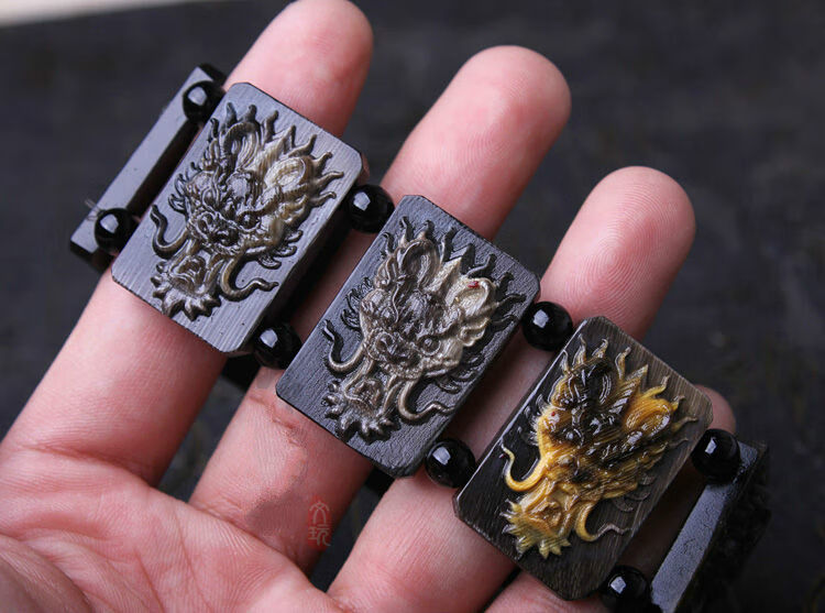 苛鱼 正宗保真黑驴蹄子手串 驴蹄手链 龙头手牌男女款 貔貅【图片