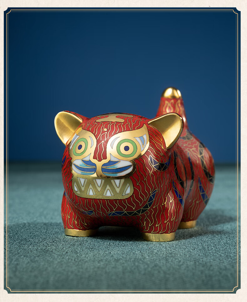 家弗全铜摆件虎景泰蓝家居饰品工艺品礼品虎年摆件虎景泰蓝红款小号