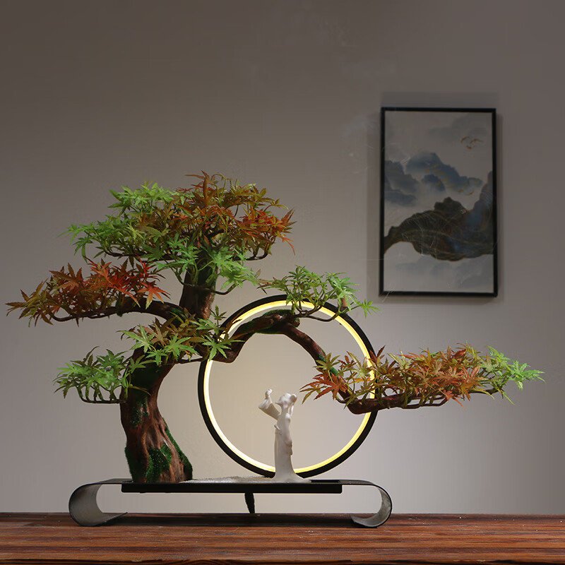 佰伊辰 新中式仿真迎客松盆景摆件家居装饰玄关办公室桌面酒店商场