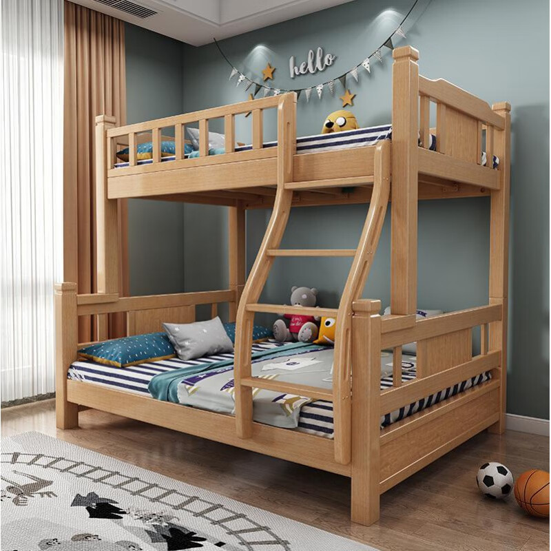 全实木榉木上下床经济型母子床双层床高低床高低木床 原装床垫*2(配件