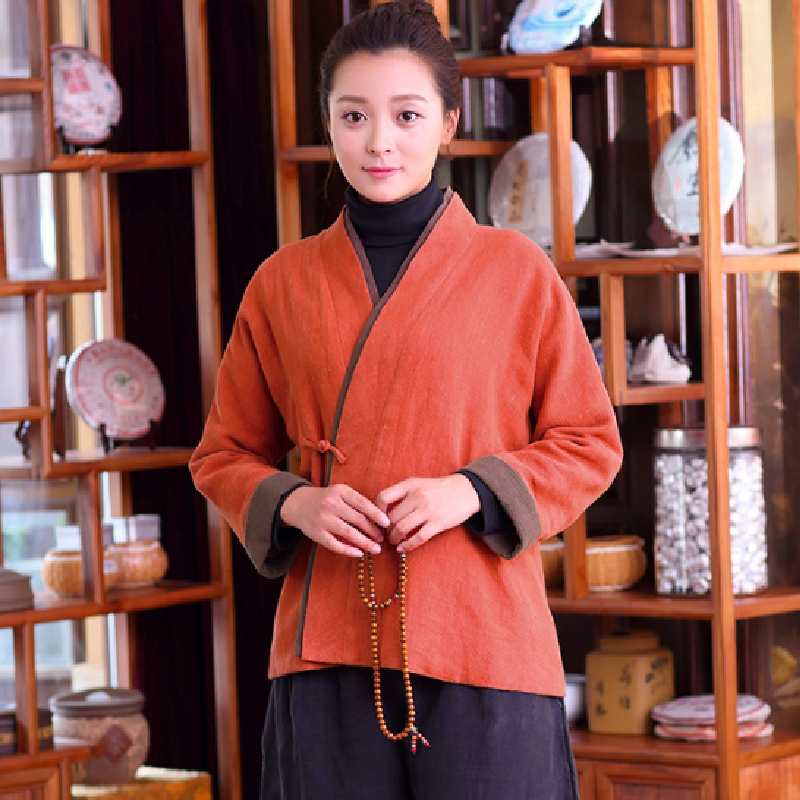 如素慢衣休闲国风复古文艺简约v领一粒扣汉服禅意禅服夹棉保暖棉服女