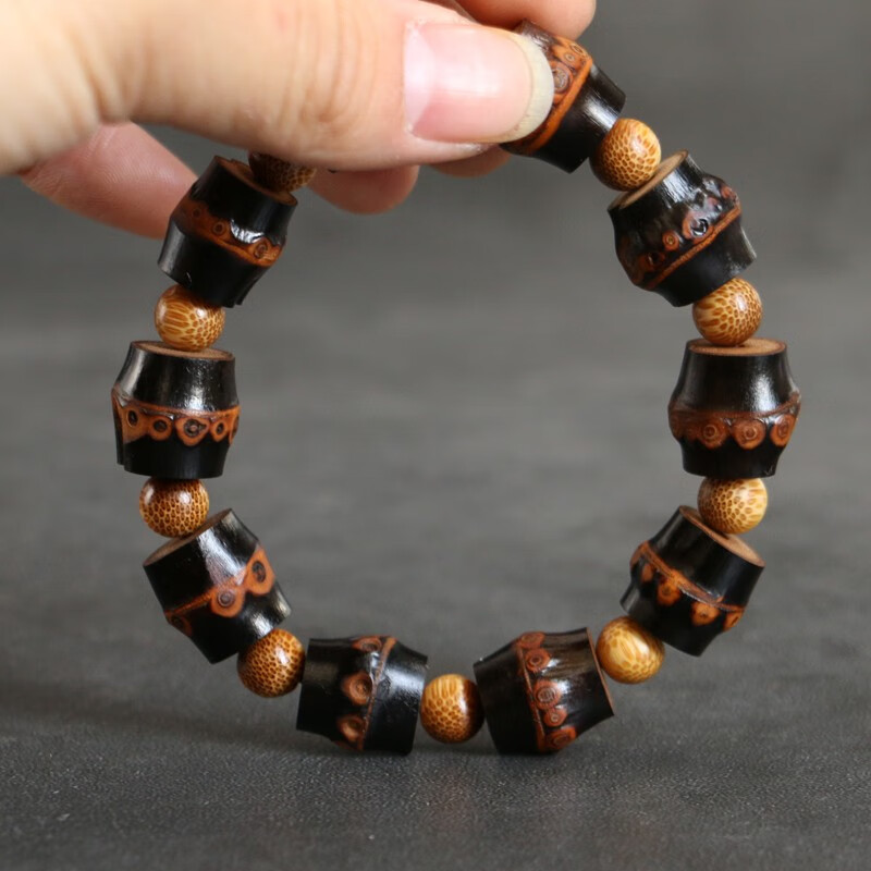 精品天然老紫竹鞭竹制手串 文玩男女款满钉竹根手链送礼金丝竹佛珠