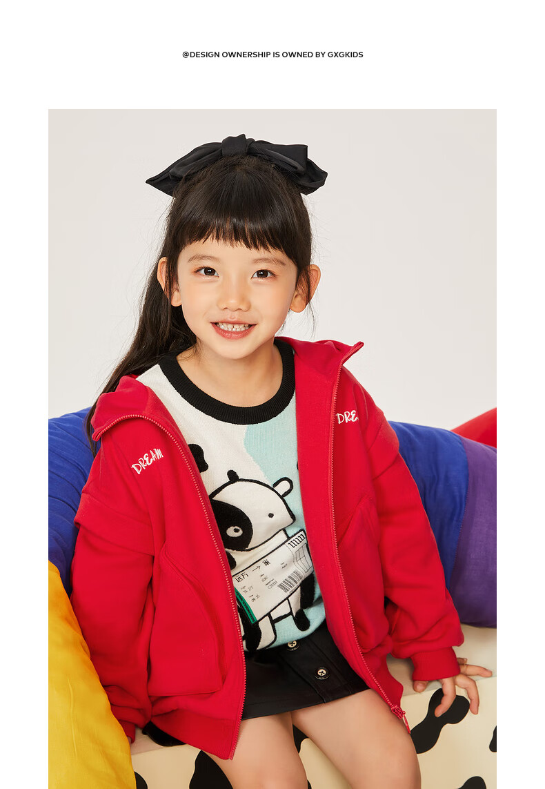 kids童装儿童21年春季新款背部印花双色可选连帽夹克外套 黑色 120/60