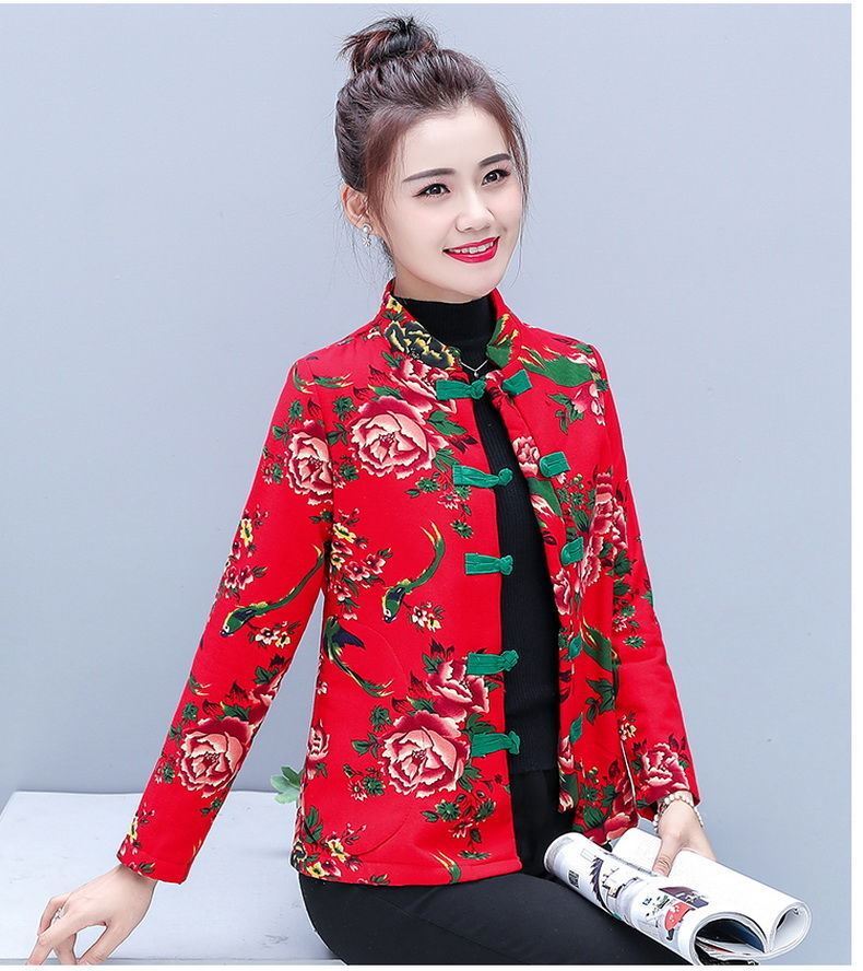 小花袄女士大花棉袄东北农村女秋冬季加厚保暖中国风短款复古棉服盘扣