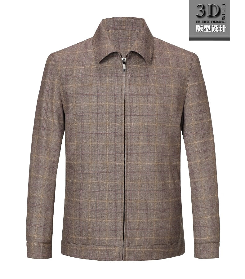 香港老爷车休闲夹克男中年外套 高档大牌中老年男装宽松大码翻领格子