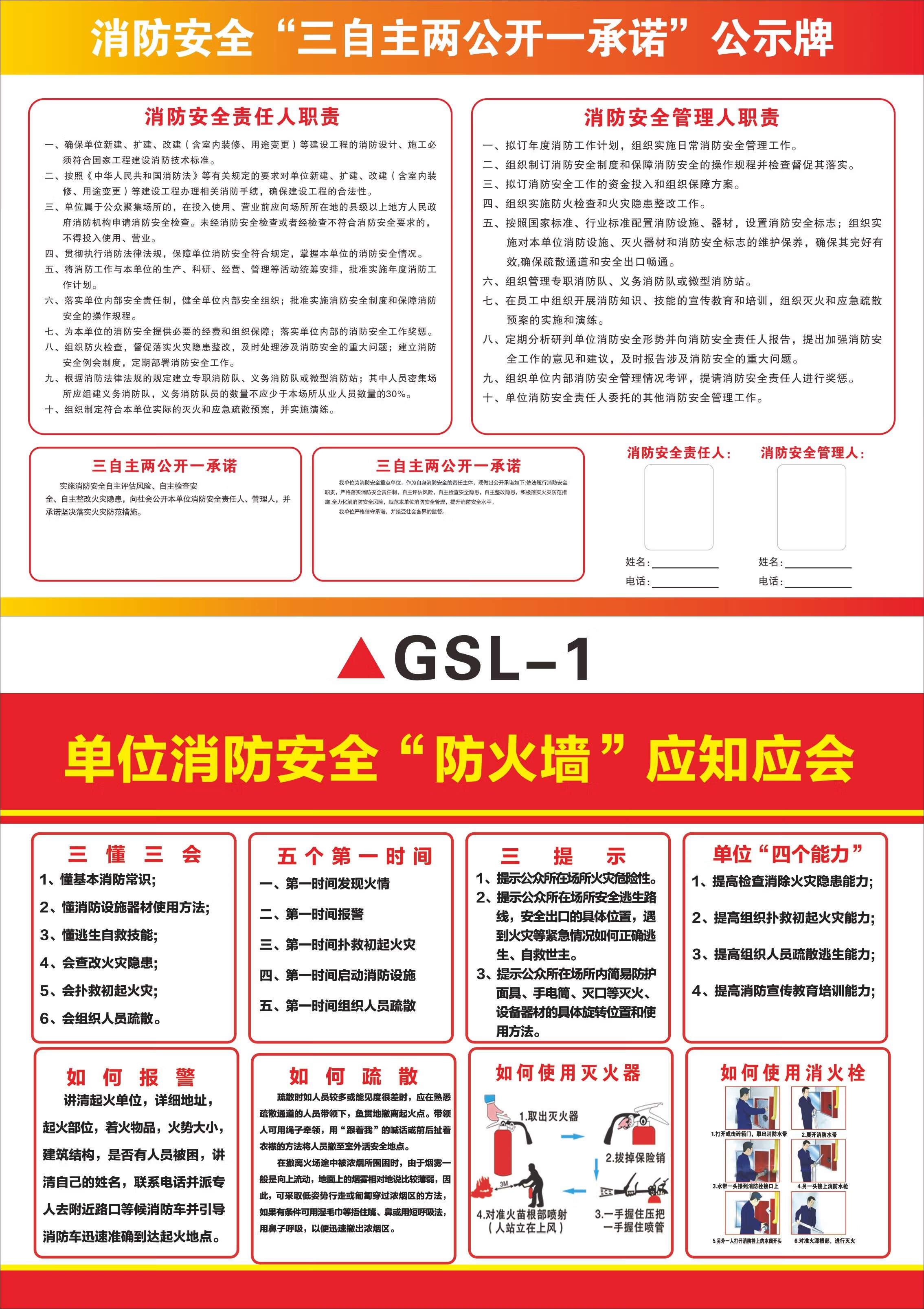 消防安全三自主两公开一承诺公示牌责任人管理公示栏应知应会四个能力