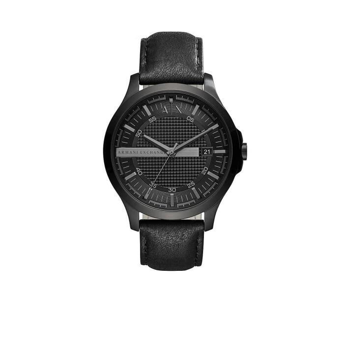 阿玛尼armaniexchange男士手表纹理表盘黑色皮革表带腕表46mm日期视窗