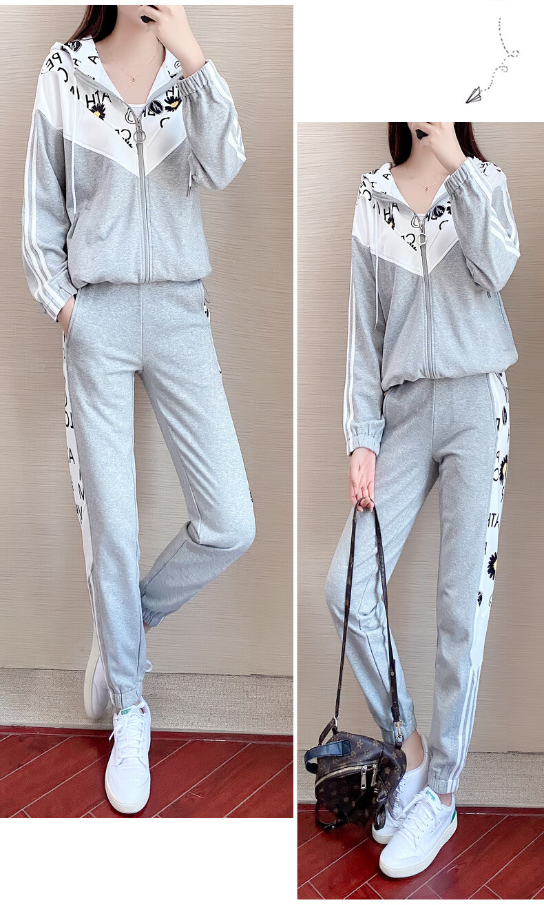 cmq香港潮牌运动套装女春秋新款潮牌时尚休闲洋气宽松开衫卫衣两件套