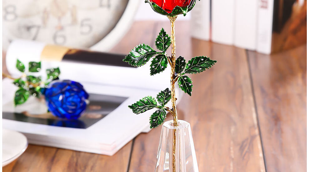 水晶玫瑰花永生花生日女友老婆女朋友创意实用 红色珐琅彩水晶玫瑰花