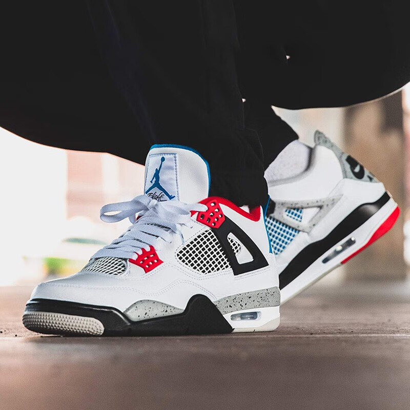 nikeairjordanaj4耐克男鞋板鞋大巴黎热熔岩蓝白刺子绣火焰红大巴黎