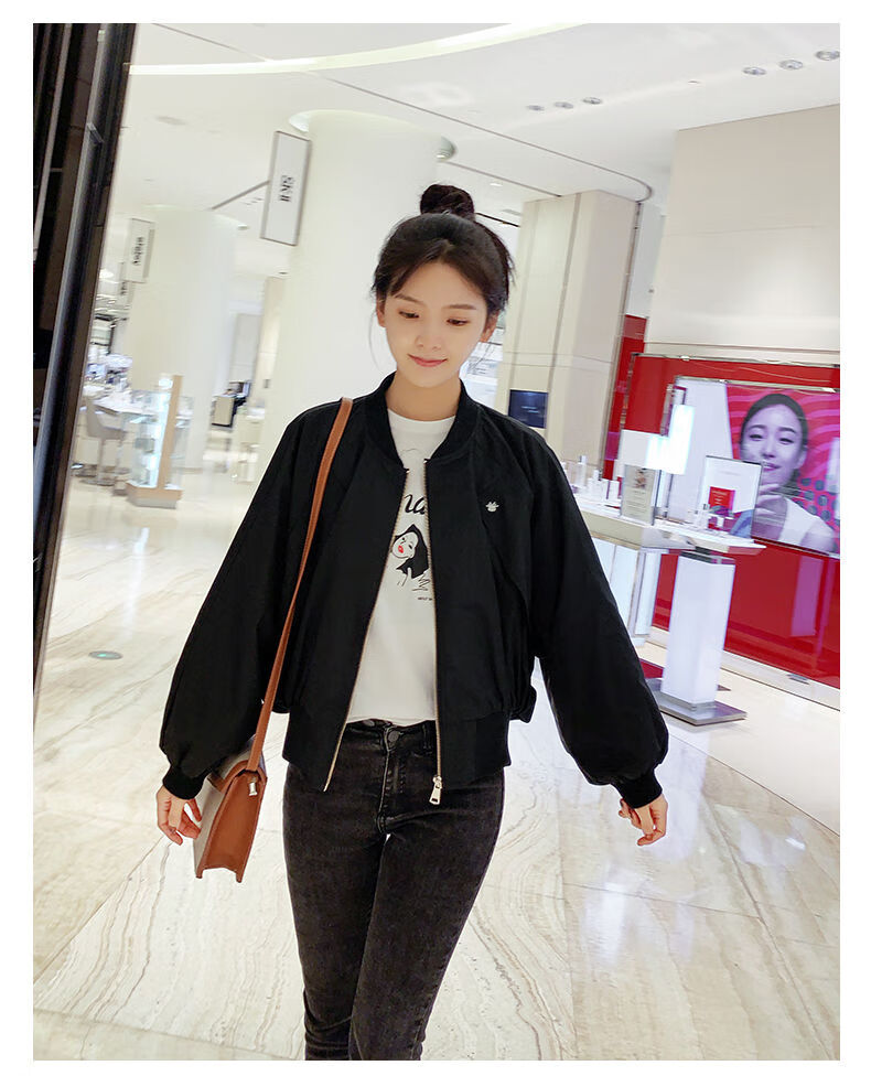 百搭韩版休闲宽松女士款夹克短外套女棒球服刺绣短款外套上衣小外套女