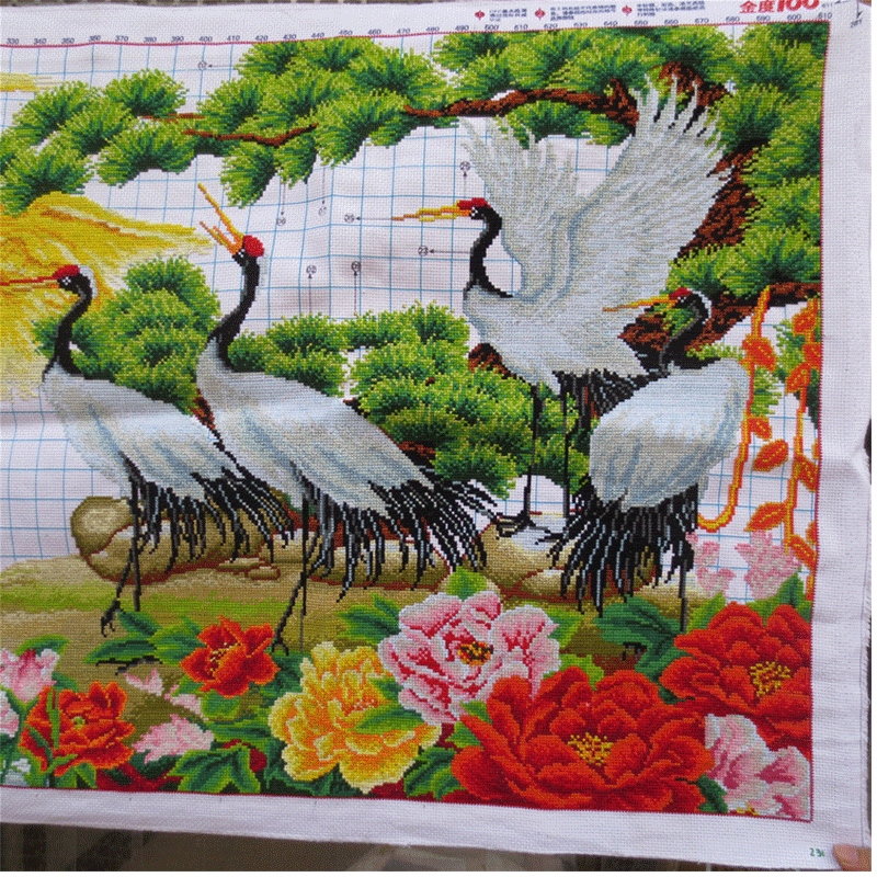 织巢鸟绣好的纯手工十字绣成品鹤寿延年富贵吉祥仙鹤贺寿版松鹤图寿比