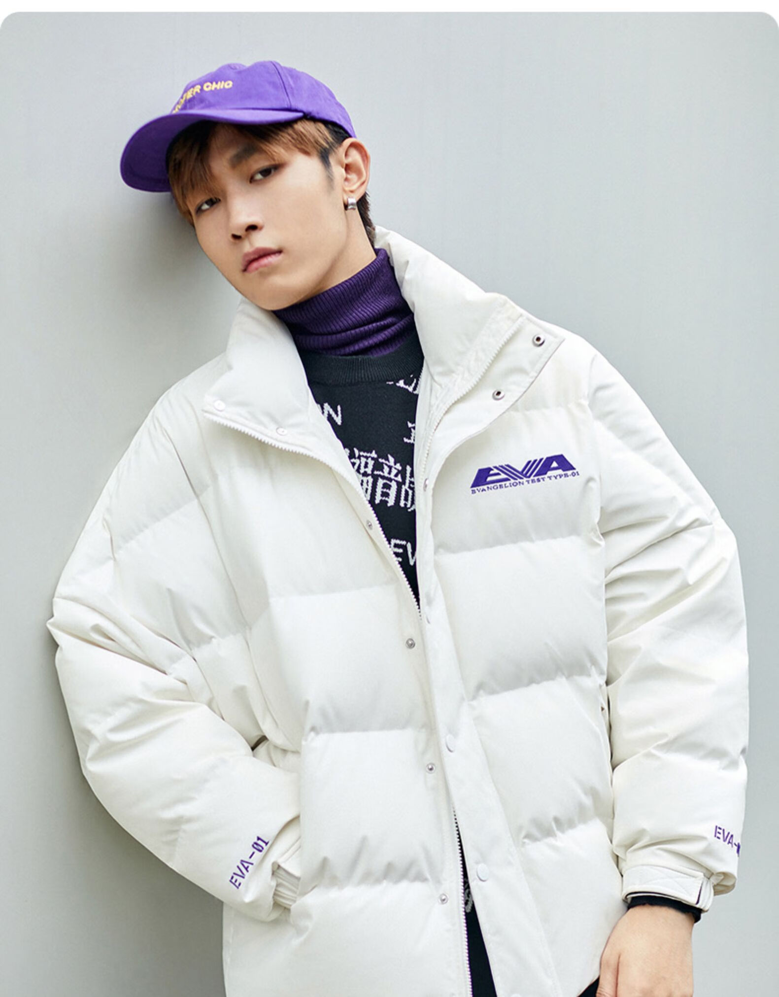 太平鸟男装秋上新冬新羽绒服eva字母胶印立领外套黑色xl