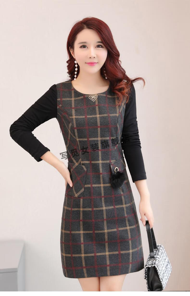 灰色30岁-40岁-50岁女士冬裙 4xl30岁-40岁-50岁女士冬裙【图片