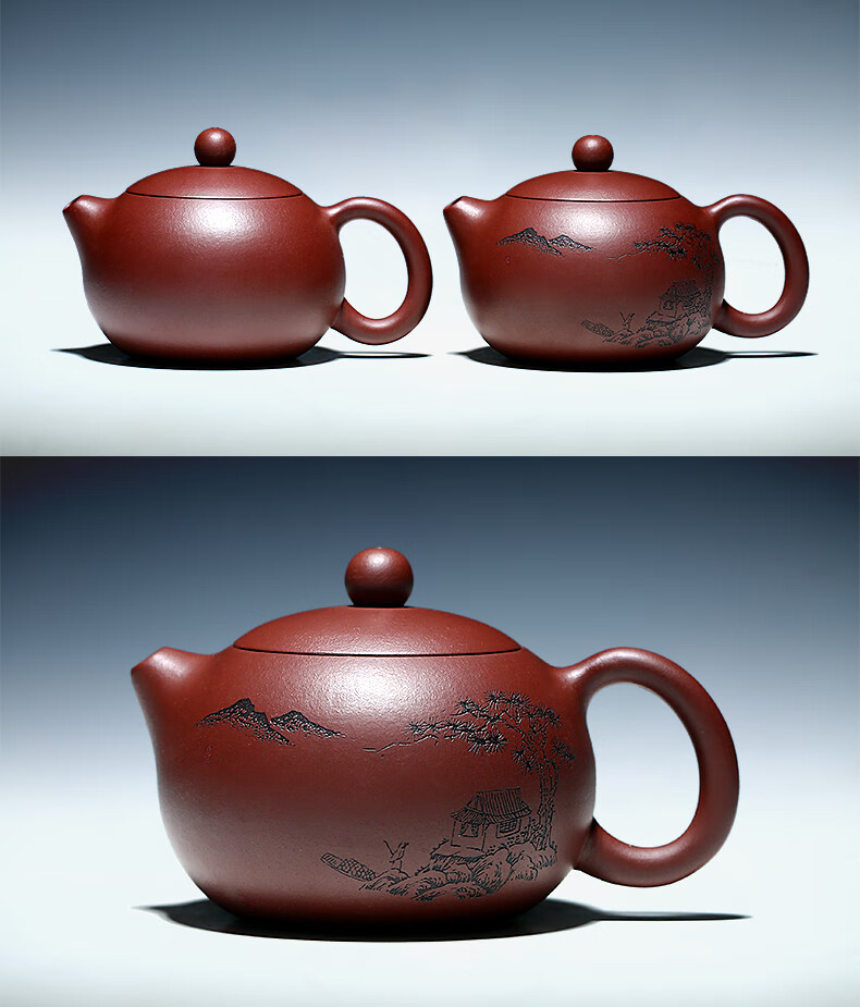 古悦堂宜兴名家纯全手工紫砂壶茶壶茶具球孔刻绘底槽清西施壶刻绘款