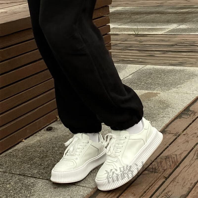 天空松糕厚底麦伦小鞋女情侣休闲男平底鞋得物同款 白色【超纤皮】男