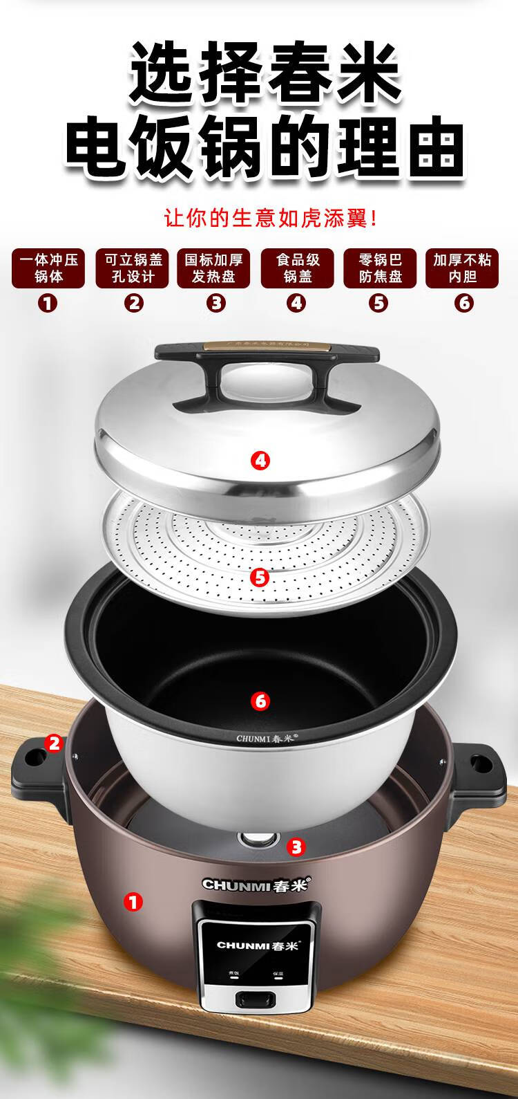 运锋 蒸米锅电饭煲不沾锅 食堂用电饭锅大容量黑晶内胆不粘锅通用