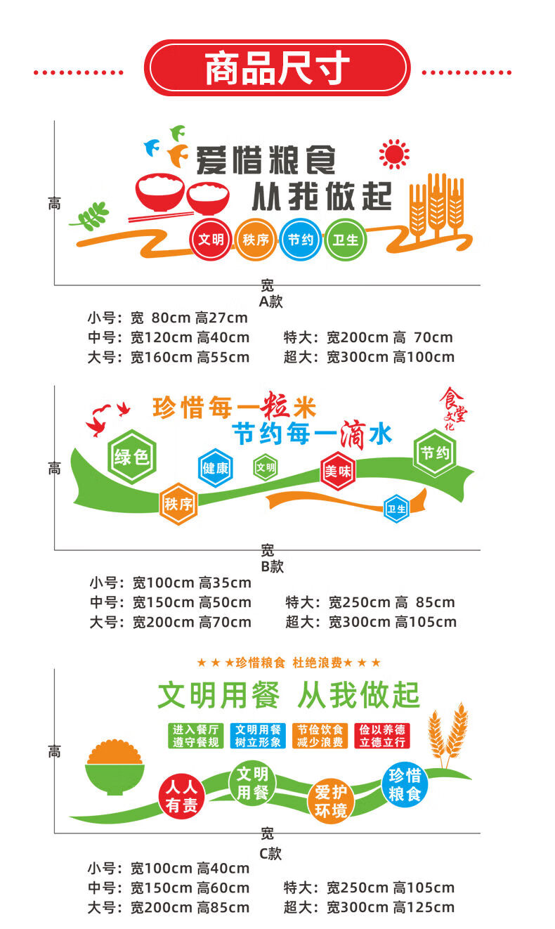 【新品】节约粮食墙贴餐厅学校食堂文化墙贴宣传画幼儿园珍惜粮食贴纸