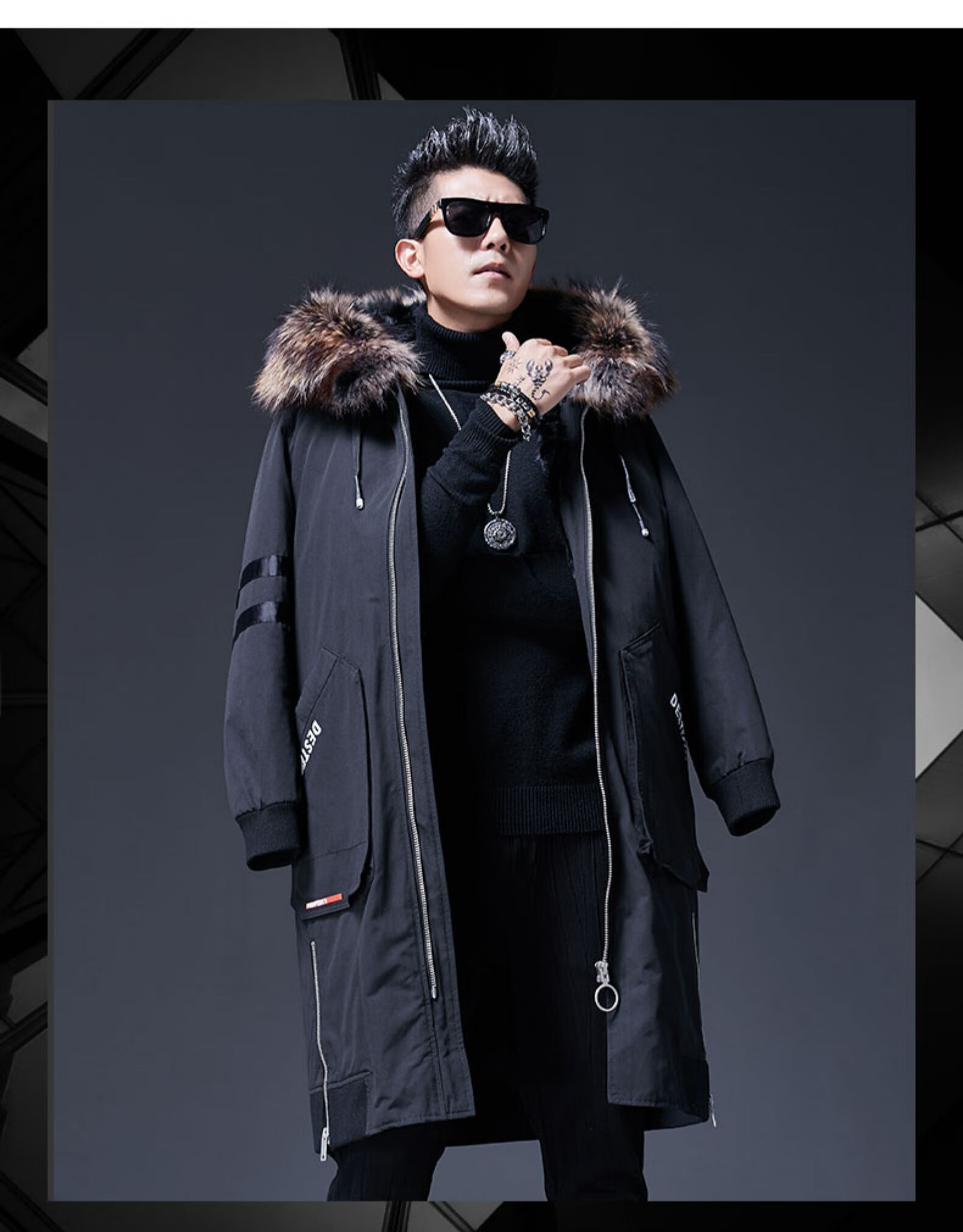 品质潮流派克服貉子毛领真皮毛一体内胆长款派克大衣男士连帽皮草外套