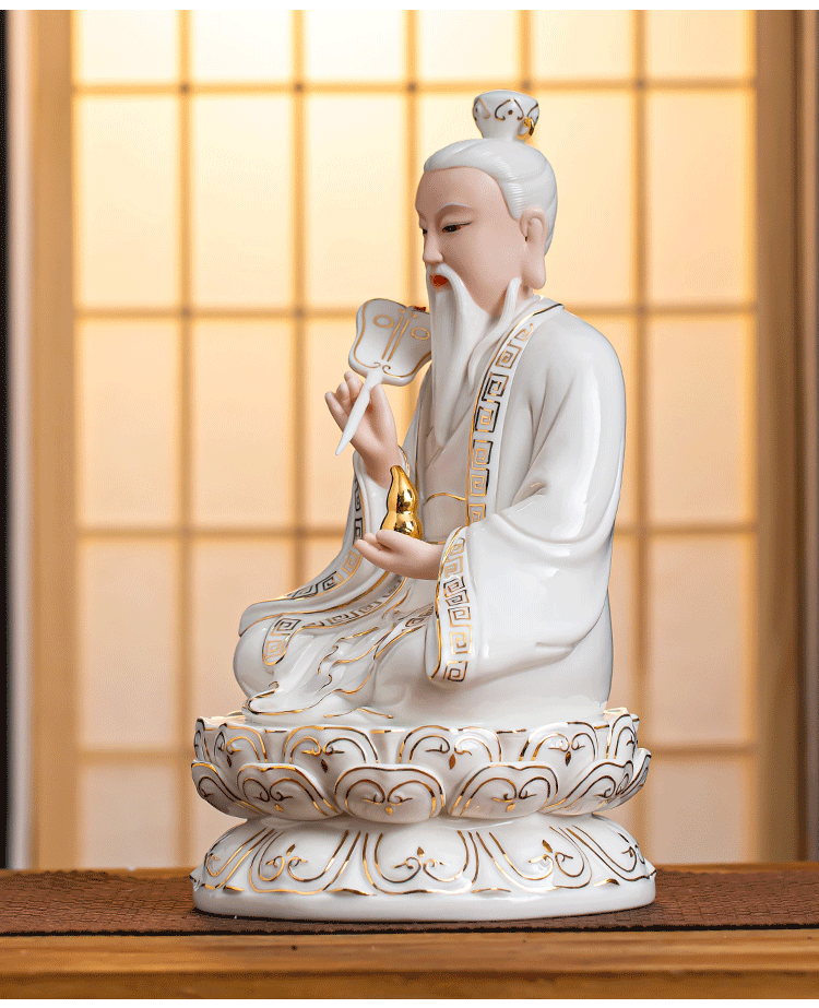 三清祖师神像 白瓷祖师爷太上老君像元始道德灵宝天尊道教供奉摆件 12