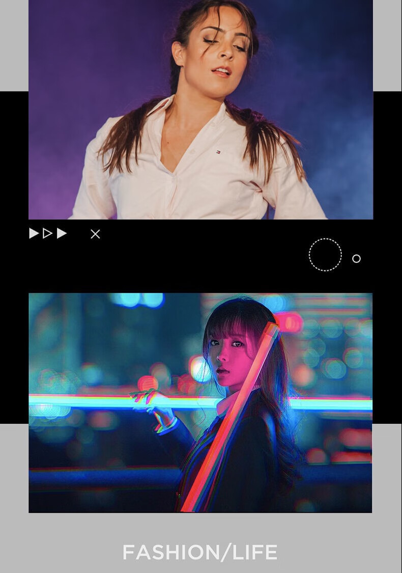 氛围补光灯直播背景蓝紫光彩色无线便捷手持充电灯管 32cm红光【图片