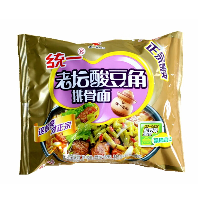 统一老坛酸豆角排骨面24袋整箱方便面休闲夜宵方便食品泡煮面条10袋