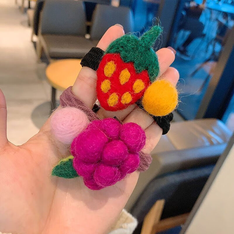 朋趣韩国儿童发饰羊毛毡水果发绳可爱草莓发圈卡通女童头饰小女孩头绳