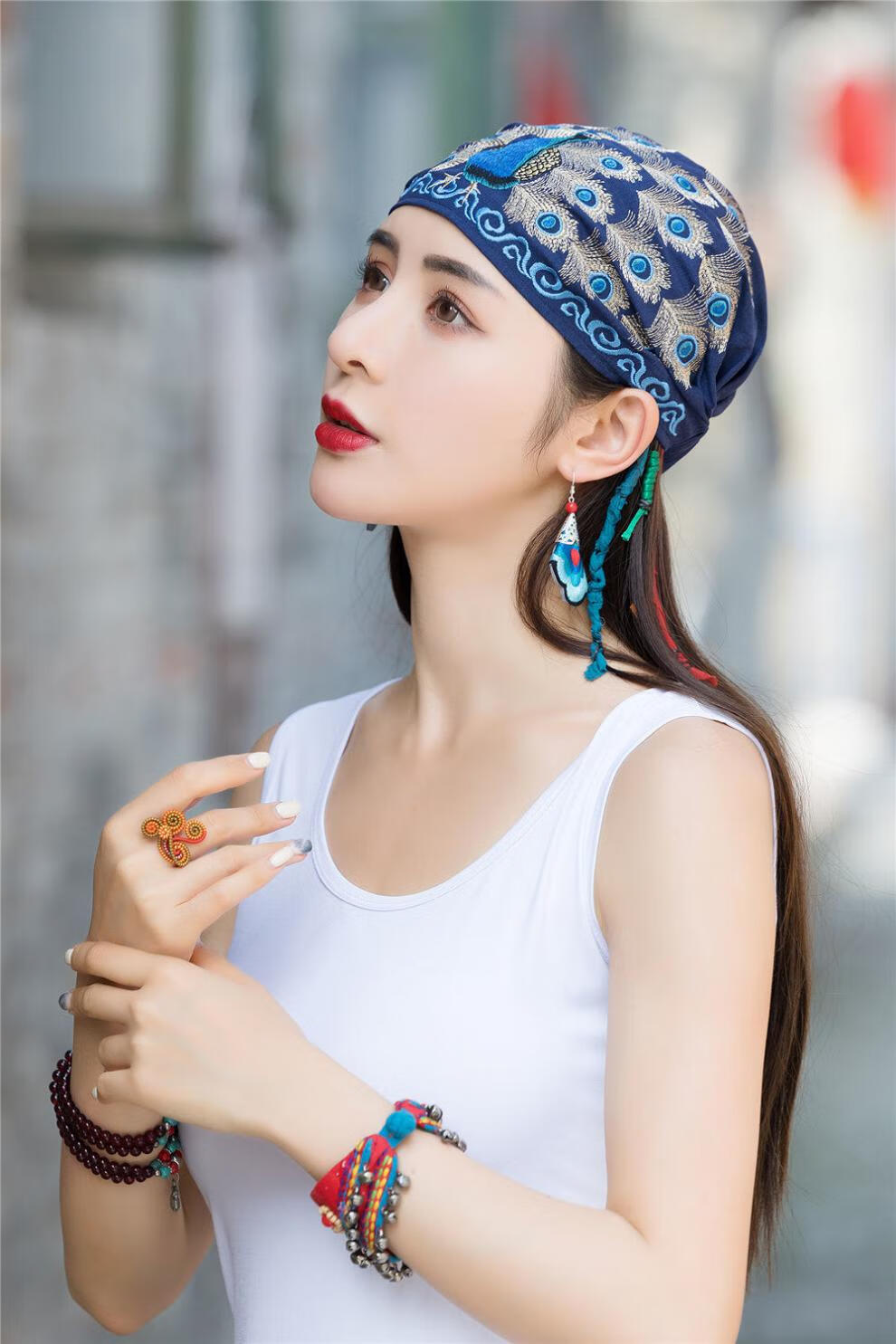 帽花色民族风绣花帽子百搭棉麻薄款头巾帽子女系带松紧带头饰女帽子