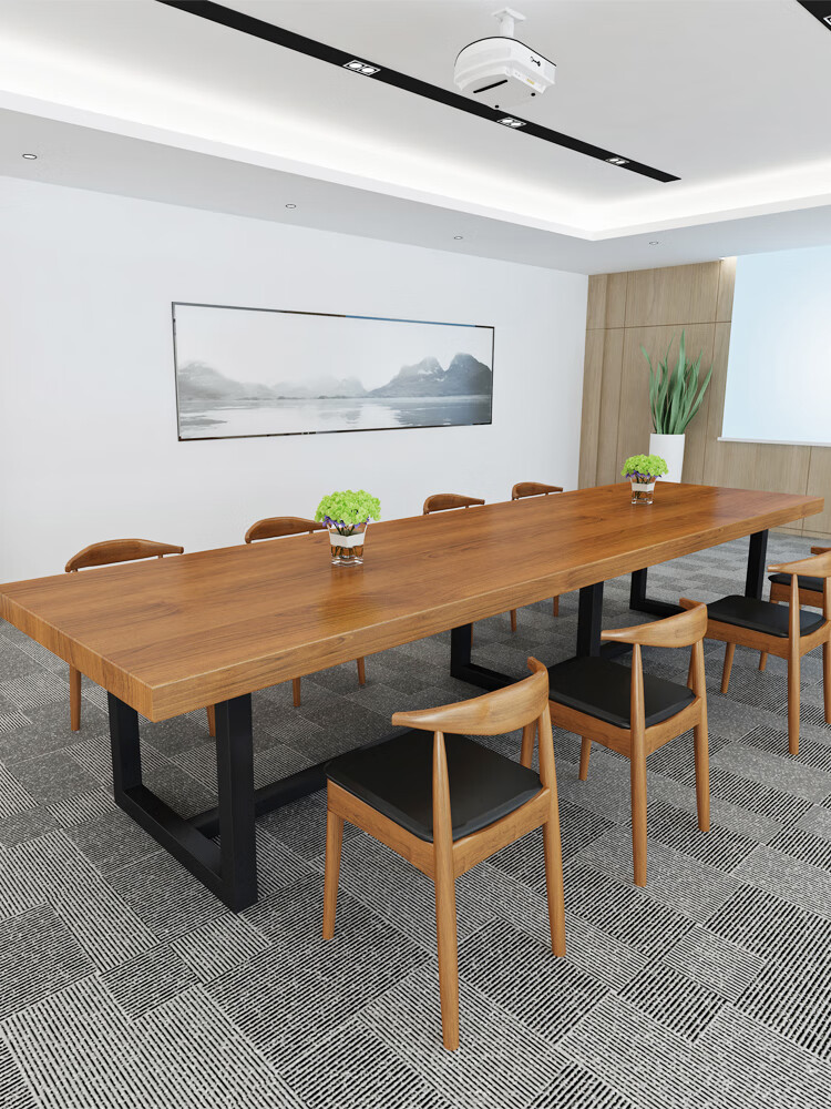 长永发 会议桌长桌简约现代实木办公桌工业风长条大桌子loft洽谈桌椅