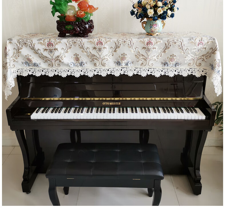 维塔维拉钢琴罩欧式轻奢加厚提花钢琴盖巾琴罩半罩钢琴盖布琴凳套蓝