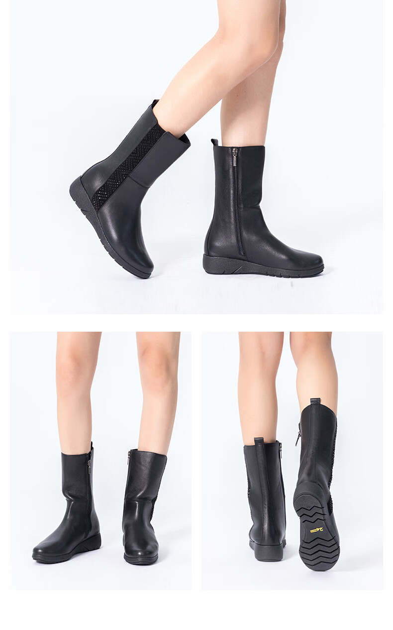 24小时进口女士中筒靴子舒适缓震厚底透气头层小牛皮冬季女鞋h24331