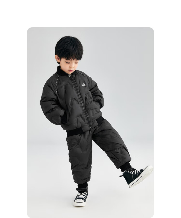 【泡芙系列】minipeace太平鸟童装男童羽绒服裤子两件套保暖套装 黑色