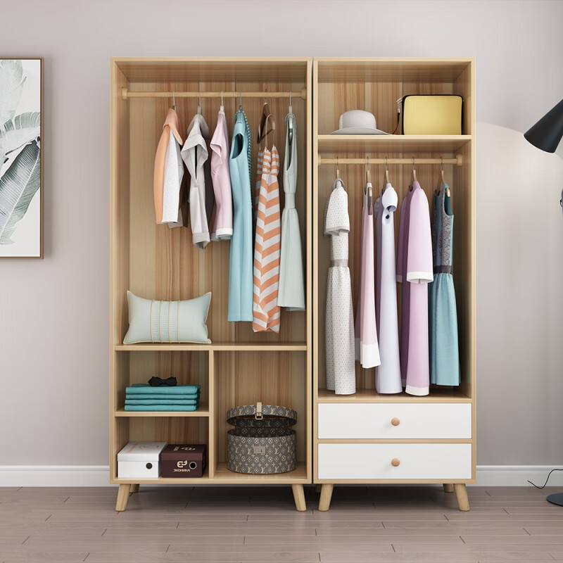 衣柜现代简约卧室简易木质柜子出租房宿舍组装衣橱两门 y16苏香桐【80