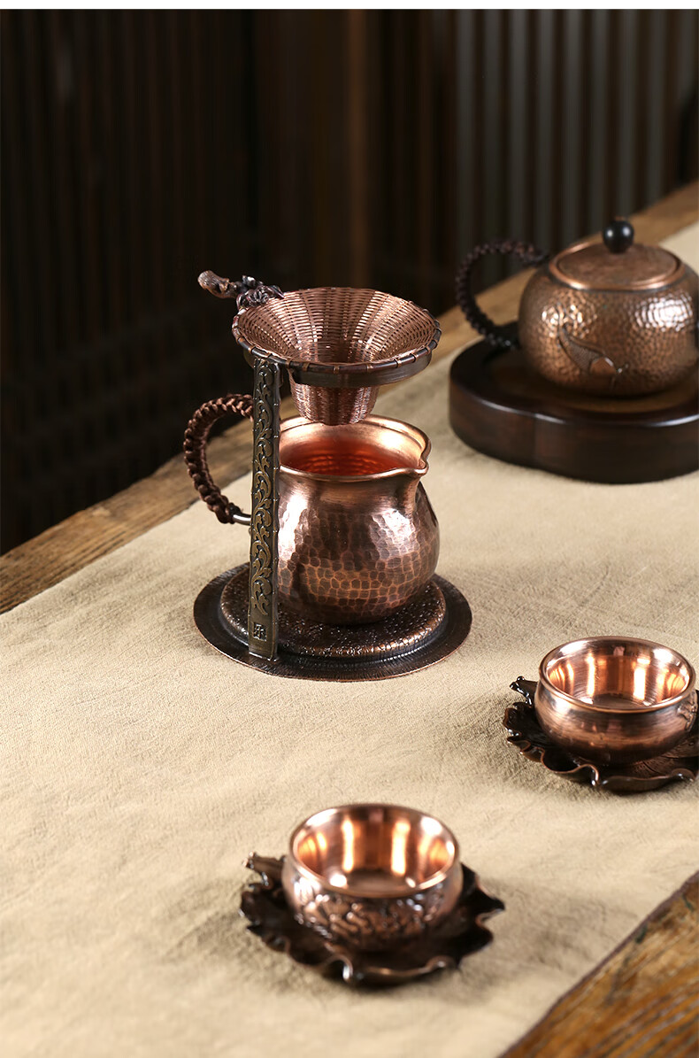 一纪kazunori纯手工纯铜茶漏架茶滤网懒人公道杯分离器支架易泡架茶道