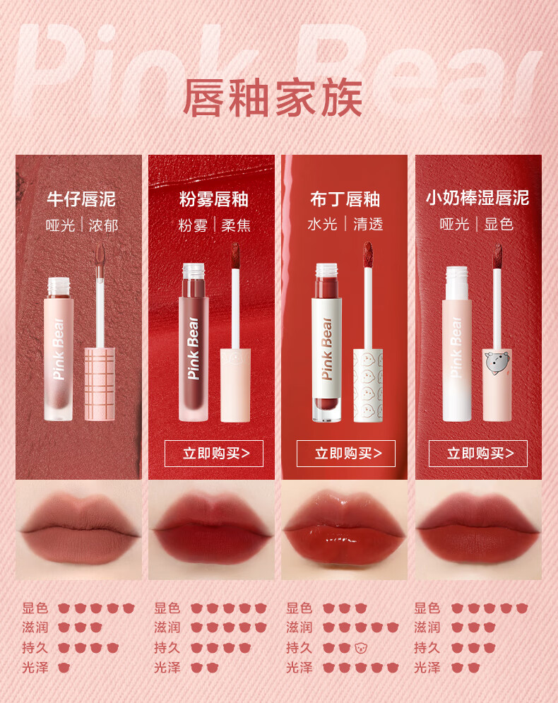 Pink BearPink Bear 皮可熊 粉色牛仔哑致唇泥唇釉  滋润哑光 A409 野莓毡帽