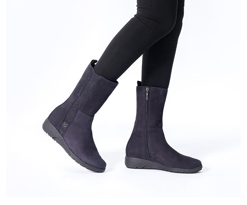 24小时进口女士中筒靴子舒适缓震厚底透气头层小牛皮冬季女鞋h24331