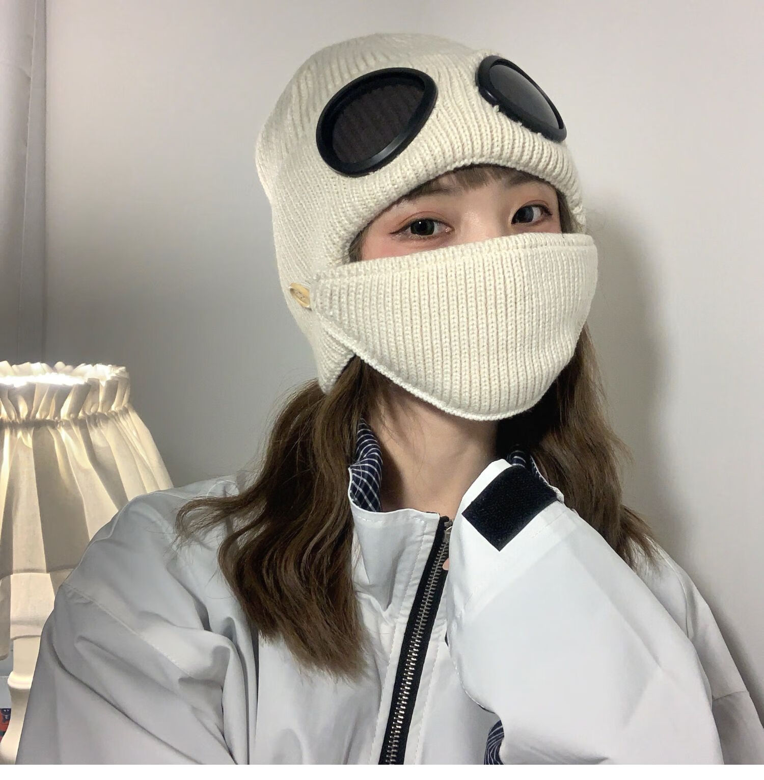 加绒保暖眼镜可爱雷锋帽女款冬天防风帽女骑行帽子女冬防寒 紫罗兰