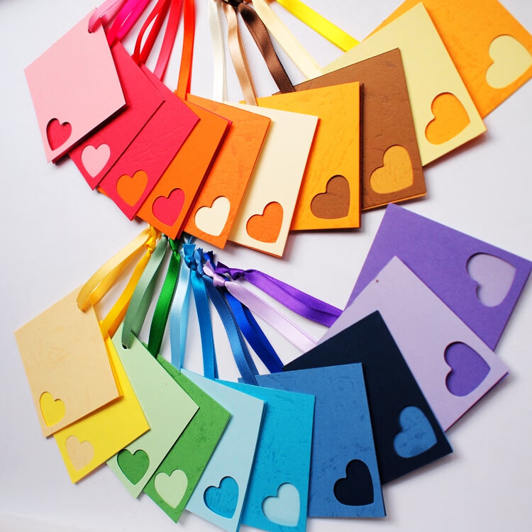 wensha原创纯手工彩底心形双层20款许愿祝福卡小卡片2大红1号10张