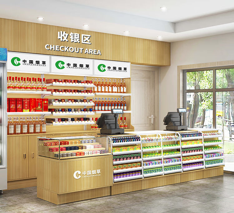 珑伟超市货架置物架便利店收银台母婴药店木质简约现代小型店铺转角