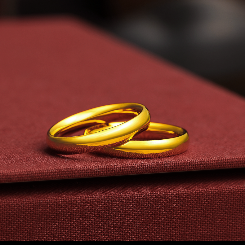 过年情人节礼物黄金光面素圈戒指女款999足金古法传承三生三世小细戒