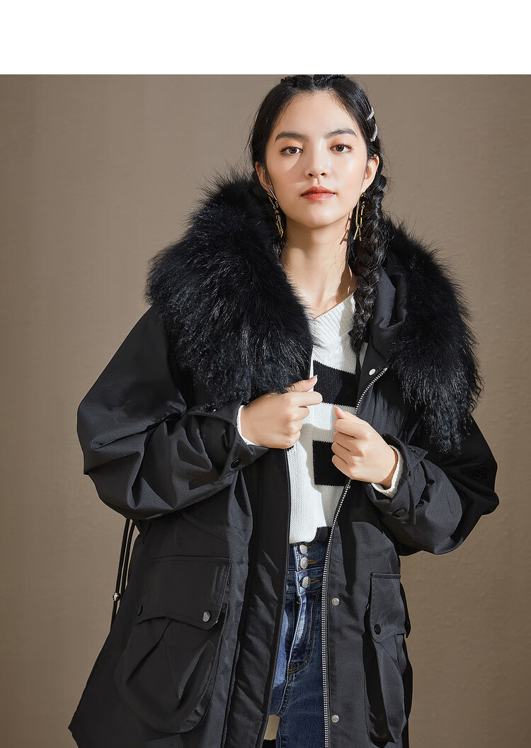 派克羽绒服女中长款衣香丽影冬季高端白鸭绒大毛领外套女装经典黑xs