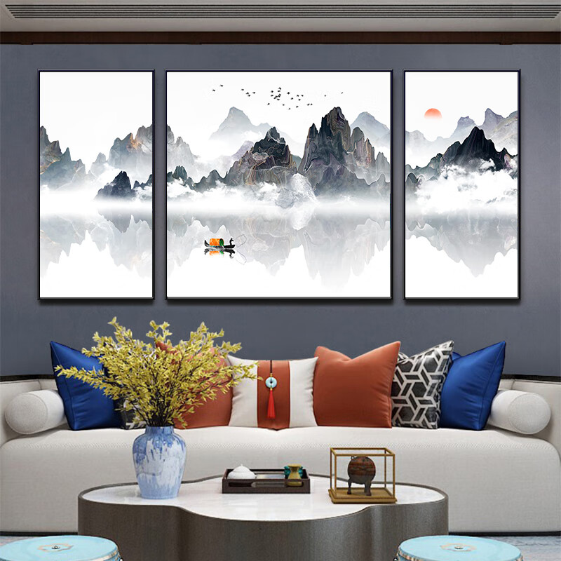 艺美吉舍 客厅装饰画沙发背景墙挂画现代简约风景抽象山水画三联画新