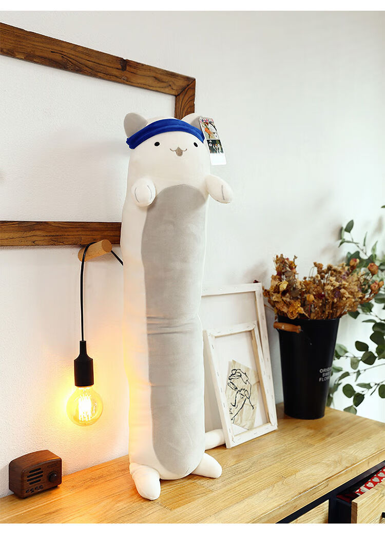 长条猫咪抱枕 长条拉面猫毛绒布偶玩具抱枕日本动漫猫咪抱枕压床娃娃