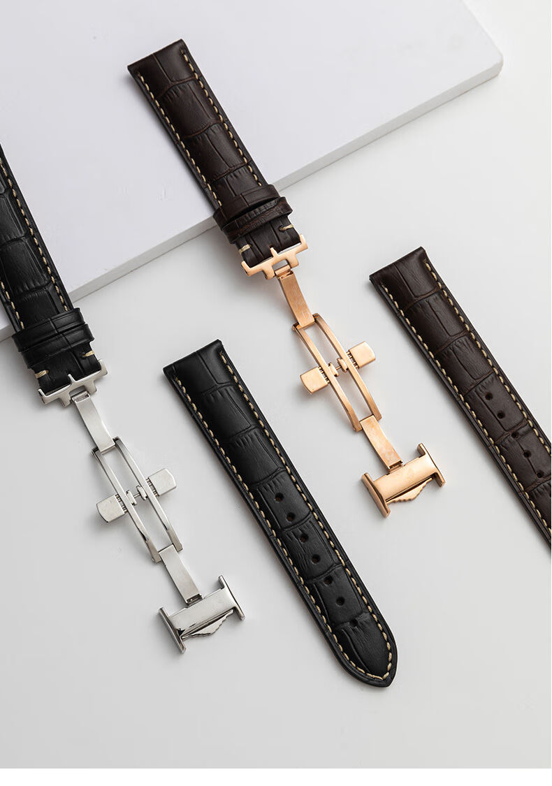 梭凡浪琴表带真皮代用嘉岚瑰丽男康卡斯军旗月相 名匠手表带 棕色白线