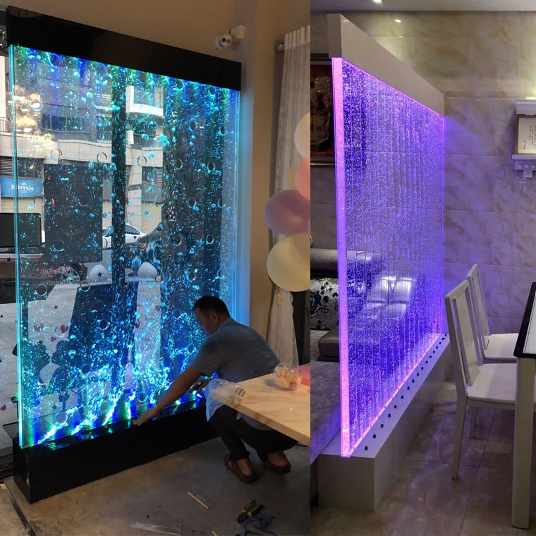 玻璃隔断墙大型亚克力屏风水幕墙流水气泡墙创意鱼缸水族箱玄关隔断可