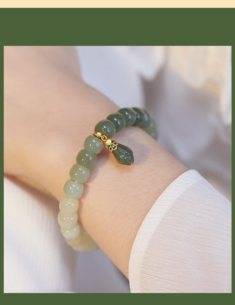 gramda渐变和田白玉手链玉石玉兰花手串珠子女士文艺闺蜜时尚饰品首饰