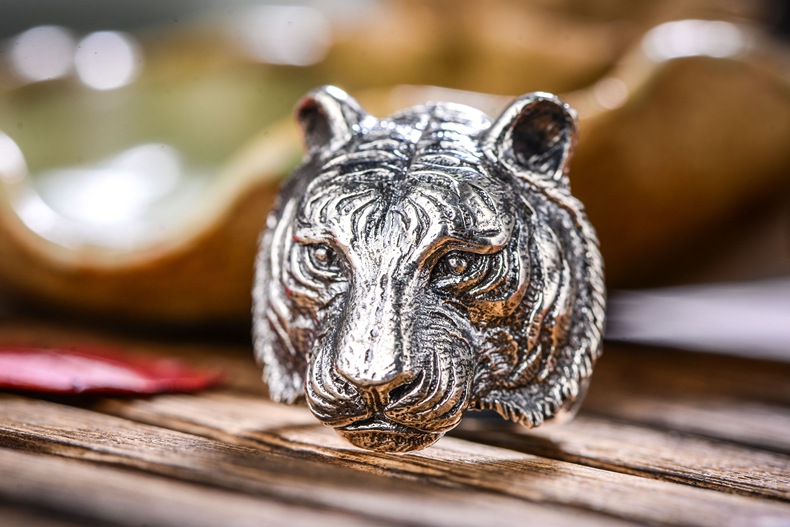 s925银饰品老虎戒指时尚霸气潮虎头戒指男款霸气创意生日礼物520情人