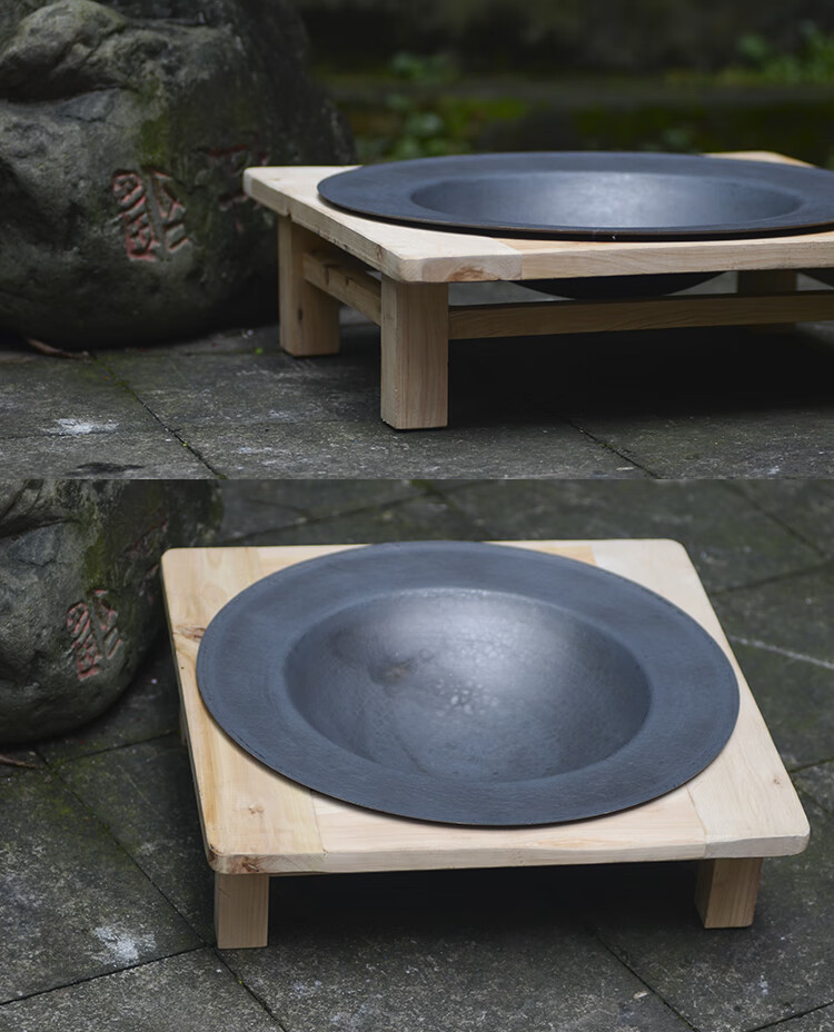 老式木炭传统碳盆室内取暖炉实木架子烧烤碳铸铁庭院 松木款(火盆