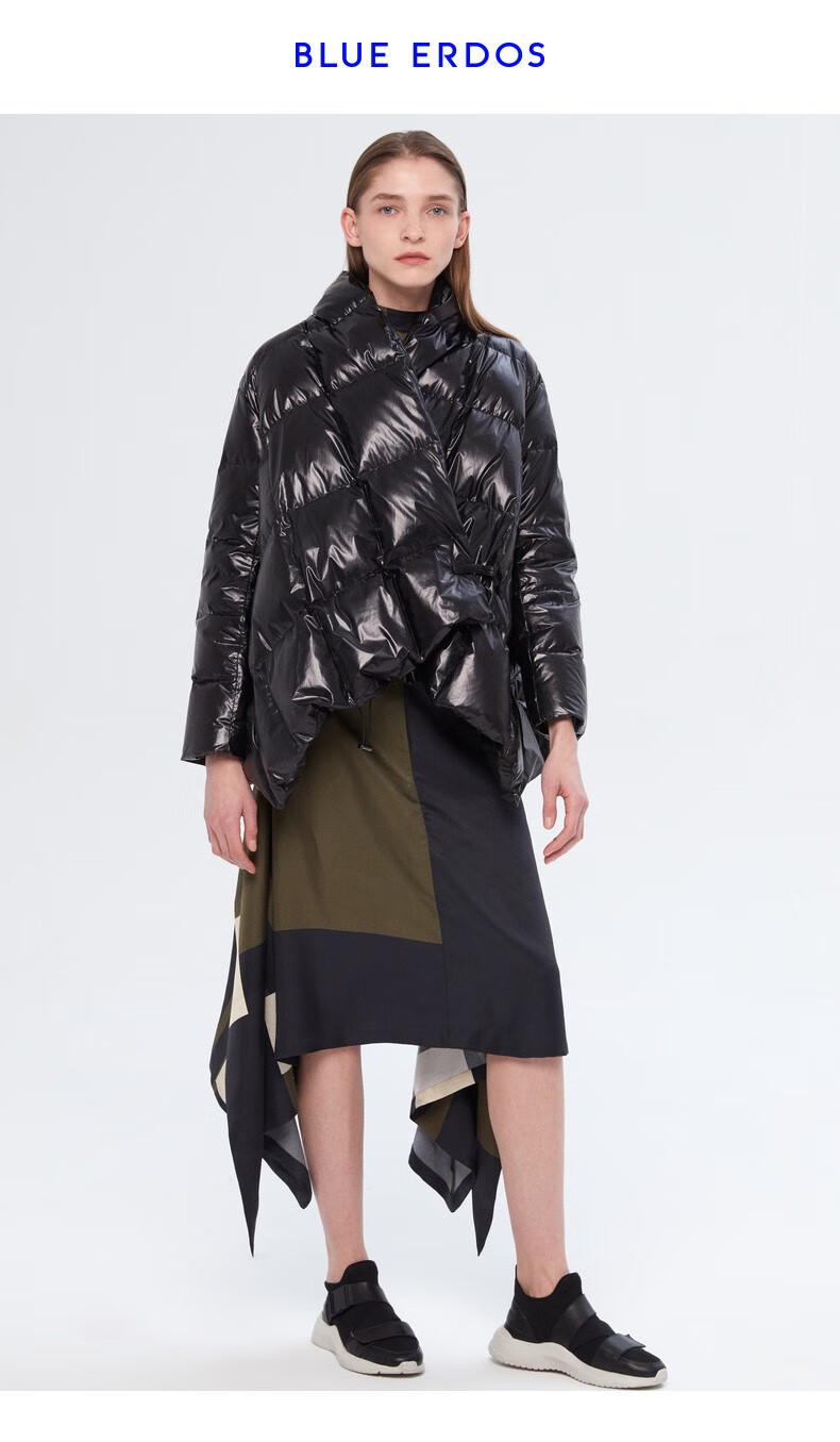 blue erdos女装 秋冬立领宽松短款亮面保暖女士羽绒服 黑 165/84a/m