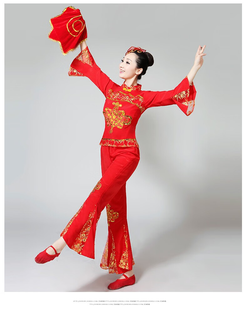秧歌服女表演腰鼓演出服中老年广场舞服装新款套装冬季2021跳舞衣红色